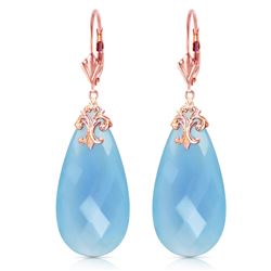 ALARRI 14K Solid Rose Gold Leverback Earrings with Briolette 31x16 mm Aqua Blue Chalcedony