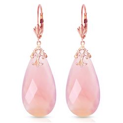 ALARRI 14K Solid Rose Gold Leverback Earrings with Briolette 31x16 mm Pink Chalcedony