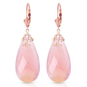 ALARRI 14K Solid Rose Gold Leverback Earrings w/ Briolette 31x16 mm Pink Chalcedony