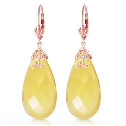 ALARRI 14K Solid Rose Gold Leverback Earrings with Briolette 31x16 mm Yellow Onyx