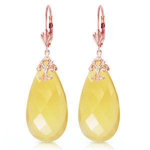 ALARRI 14K Solid Rose Gold Leverback Earrings w/ Briolette 31x16 mm Yellow Onyx