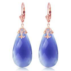 ALARRI 14K Solid Rose Gold Leverback Earrings with Briolette 31x16 mm Deep Blue Chalcedony