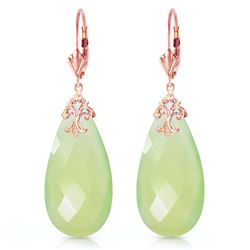 ALARRI 14K Solid Rose Gold Leverback Earrings with Briolette 31x16 mm Prehnite Color Chalcedony