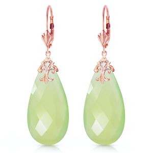 ALARRI 14K Solid Rose Gold Leverback Earrings w/ Briolette 31x16 mm Prehnite Color Chalcedony
