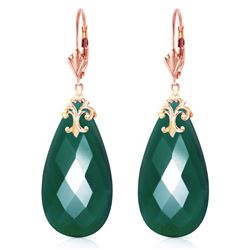 ALARRI 14K Solid Rose Gold Leverback Earrings with Briolette 31x16 mm Deep Green Chalcedony