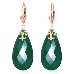 ALARRI 14K Solid Rose Gold Leverback Earrings w/ Briolette 31x16 mm Deep Green Chalcedony