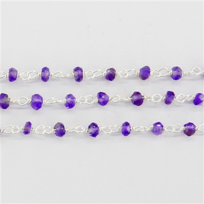 Sterling Silver Chain w/Amethyst stone 3-4mm