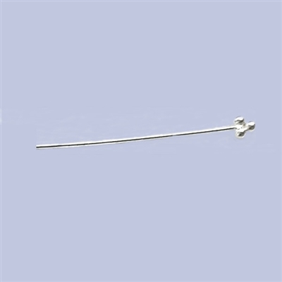 Sterling Silver Headpin - 3 Ball End  1.5 inch #24 Gauge