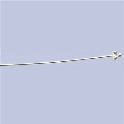 Sterling Silver Headpin - 3 Ball End  2 inch #24 Gauge