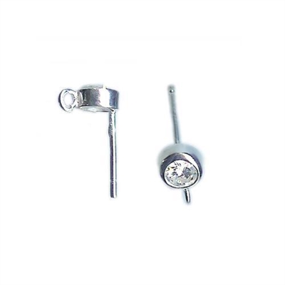 Sterling Silver Earring - CZ Bezel Post 4mm w. Backing