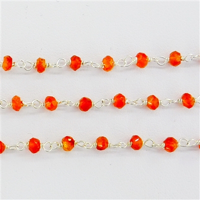 Sterling Silver Chain w/Carnelian stone 3-4mm