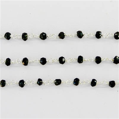 Sterling Silver Chain w/Black Spinel stone 3-4mm