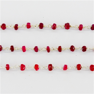 Sterling Silver Chain w/Dyed Ruby stone 3-4mm