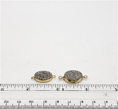 GP Agate Druzy Connector. Round 10mm. Silver Finish
