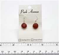 SS Bezel Earrings. 10mm Round. Carnelian