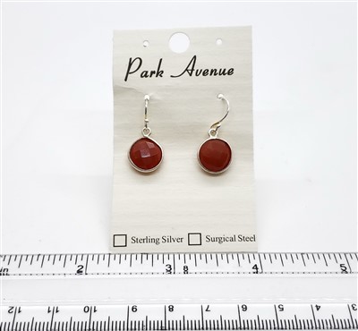 SS Bezel Earrings. 10mm Round. Carnelian