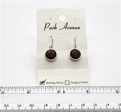 SS Bezel Earrings. 10mm Round. Black Onyx