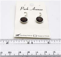 SS Bezel Earrings. 10mm Round. Smoky Quartz