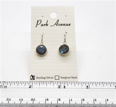 SS Bezel Earrings. 10mm Round. Labradorite