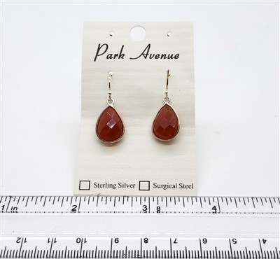 SS Bezel Earrings. 11x16mm Tear Drop. Carnelian