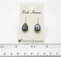 SS Bezel Earrings. 11x16mm Tear Drop. Labradorite