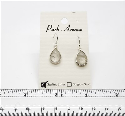 SS Bezel Earrings. 11x16mm Tear Drop. Rutilated Quartz