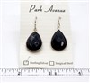 SS Bezel Earrings. 15x20mm Tear Drop. Black Onyx