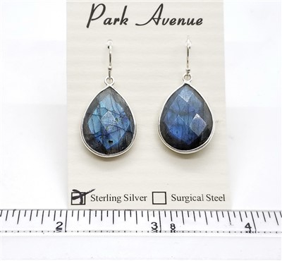 SS Bezel Earrings. 15x20mm Tear Drop. Labradorite