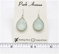 SS Bezel Earrings. 15x20mm Tear Drop. Teal Chalcedony