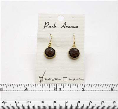 VS Bezel Earrings. 10mm Round. Smoky Quartz