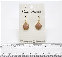 VS Bezel Earrings. 10mm Round. Peach Moonstone