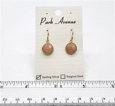 VS Bezel Earrings. 10mm Round. Peach Moonstone