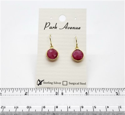 VS Bezel Earrings. 10mm Round. Dyed Ruby
