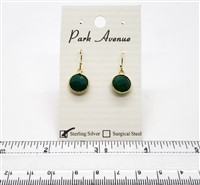 VS Bezel Earrings. 10mm Round. Green Agate