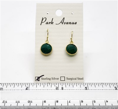 VS Bezel Earrings. 10mm Round. Green Agate