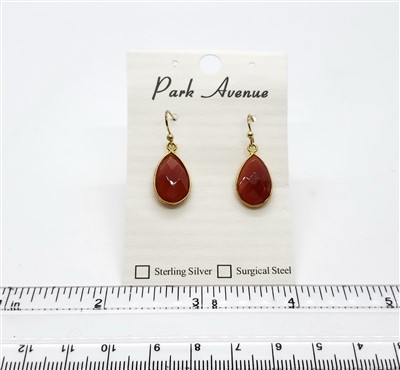 VS Bezel Earrings. 11x16mm Tear Drop. Carnelian