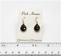 VS Bezel Earrings. 11x16mm Tear Drop. Black Onyx