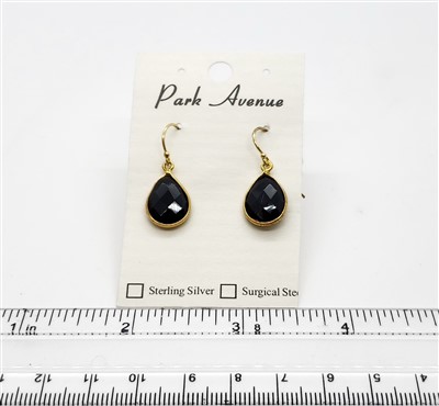 VS Bezel Earrings. 11x16mm Tear Drop. Black Onyx