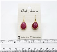 VS Bezel Earrings. 11x16mm Tear Drop. Dyed Ruby