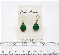 VS Bezel Earrings. 11x16mm Tear Drop. Green Agate
