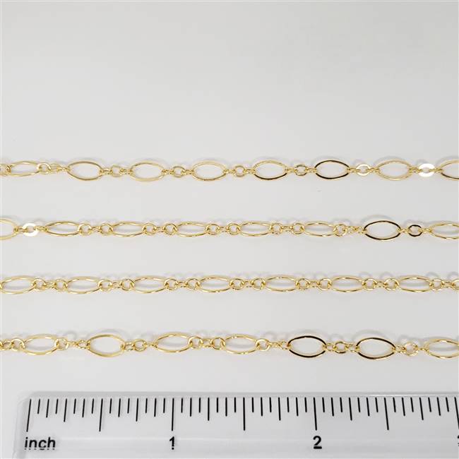 14k Gold Filled Chain - Oval Flat Long & Short Flat Chain 4mm x 7mm