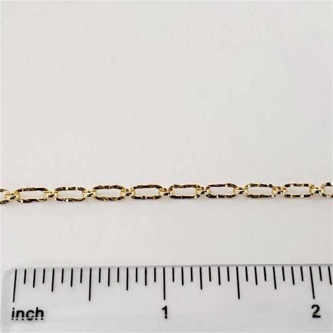 14k Gold Filled Chain - Long & Short Hammered Flat Chain 3mm x 6mm