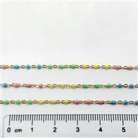 14k Gold Filled Chain - Satellite Chain with Enamel Beads 1.6mm x 2mm -  Pastel