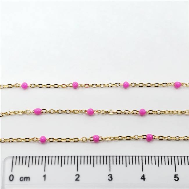 14k Gold Filled Chain - Satellite Chain with Enamel Beads 1.6mm x 2mm - Pink