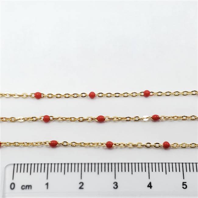 14k Gold Filled Chain - Satellite Chain with Enamel Beads 1.6mm x 2mm - Red