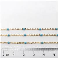 14k Gold Filled Chain - Satellite Chain with Enamel Beads 1.6mm x 2mm - Turqouise