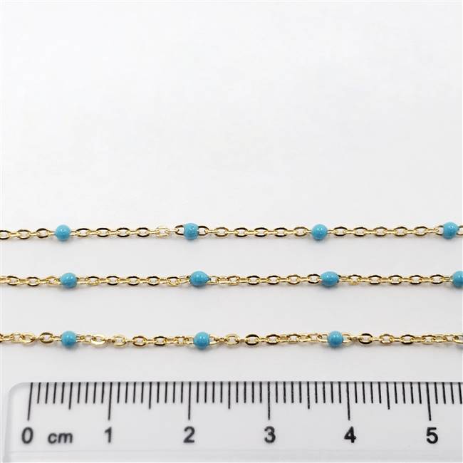 14k Gold Filled Chain - Satellite Chain with Enamel Beads 1.6mm x 2mm - Turqouise