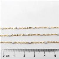 14k Gold Filled Chain - Satellite Chain with Enamel Beads 1.6mm x 2mm - White