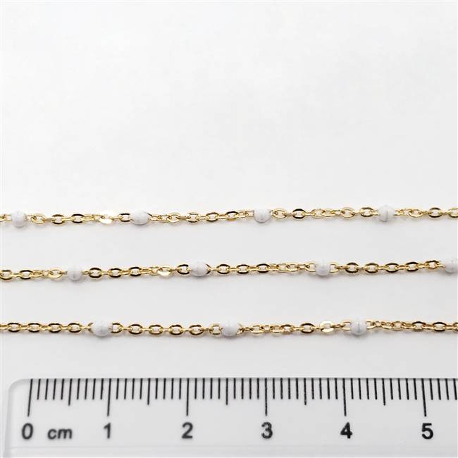 14k Gold Filled Chain - Satellite Chain with Enamel Beads 1.6mm x 2mm - White