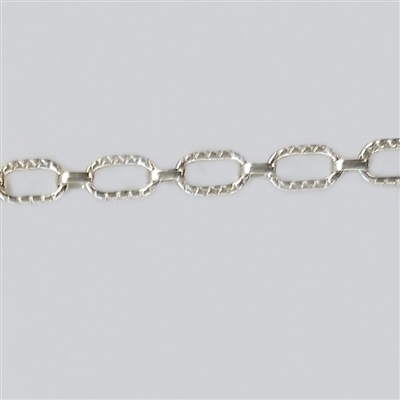 Sterling Silver Chain -  Flat Rect. Oval Chain 4mm x 6.8mm Hammered